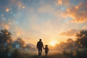 Father quotes — father and child at sunset quote card background