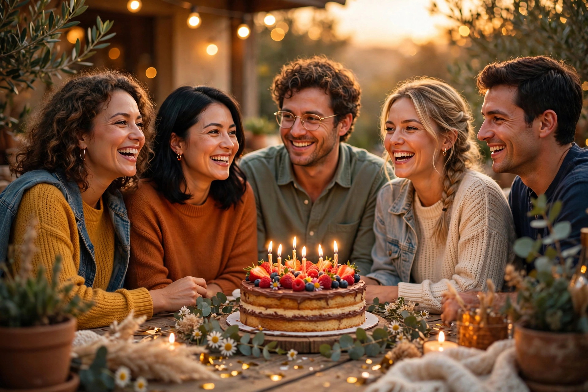 Birthday quotes for friend — friends celebrating cake quote card background