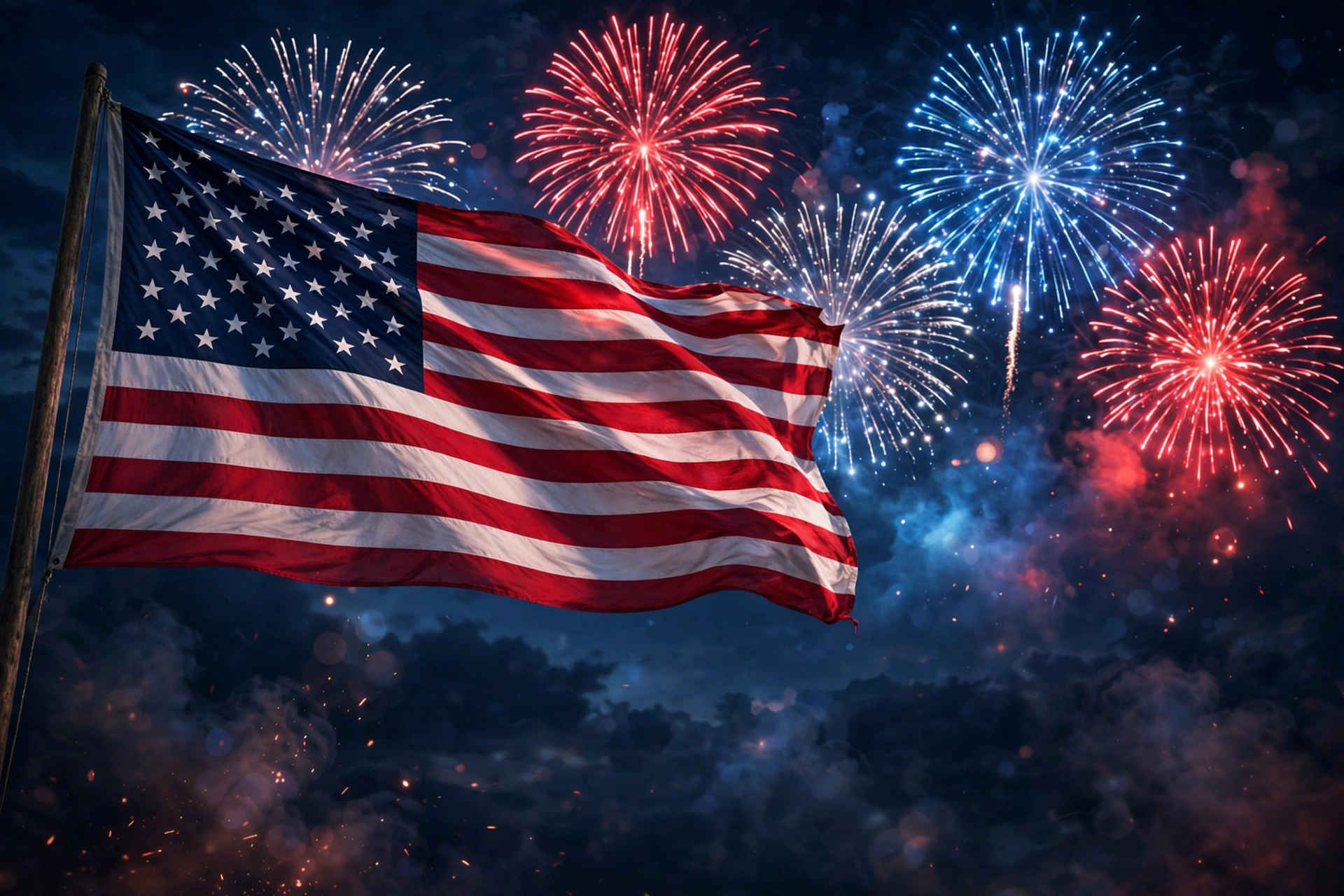 Independence Day quotes — patriotic fireworks quote card background