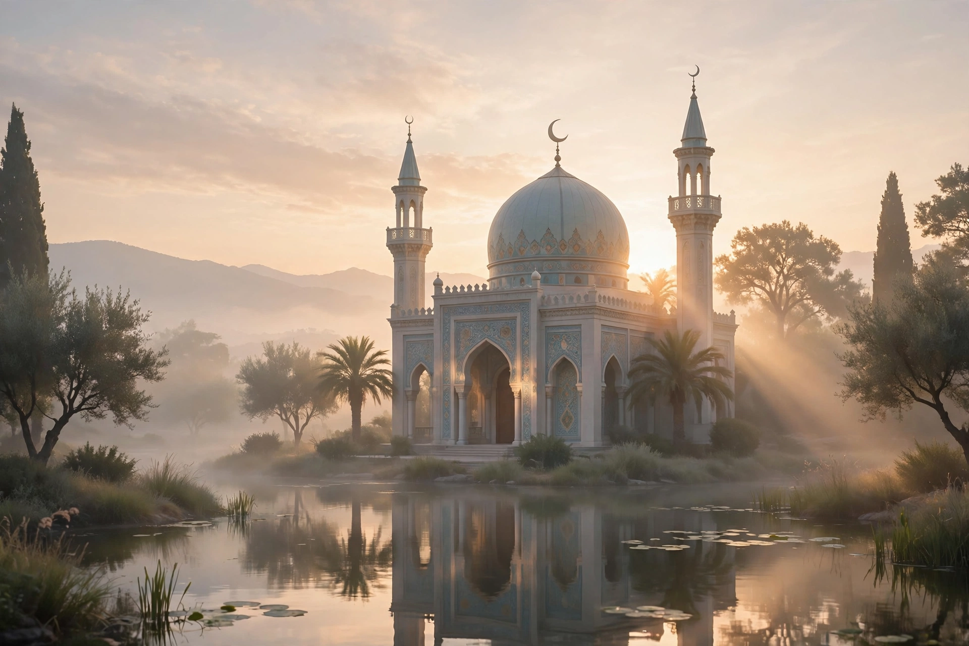 Islamic quotes — mosque sunrise quote card background