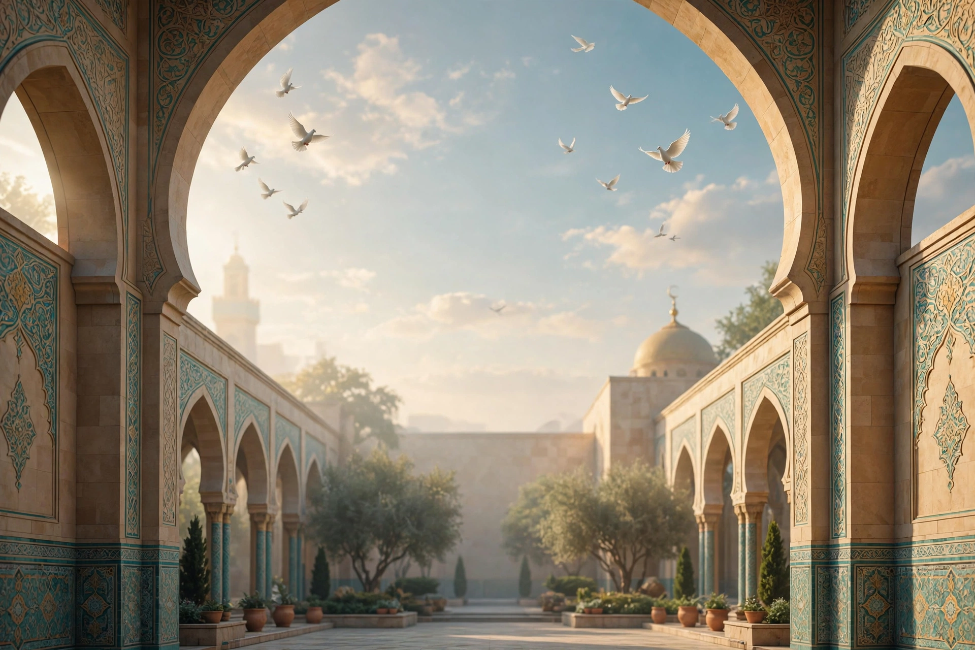 Islamic quotes — serene mosque quote card background