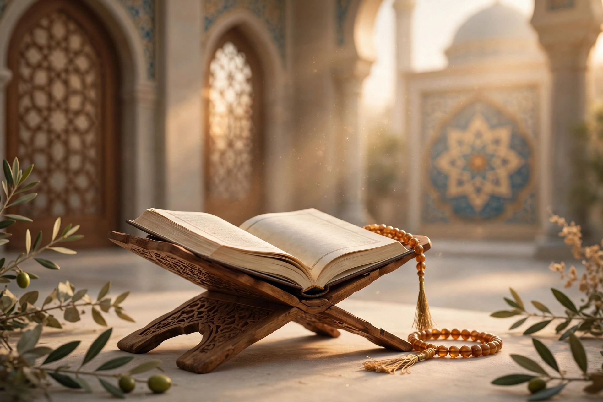 Islamic quotes — Quran and prayer beads quote card background