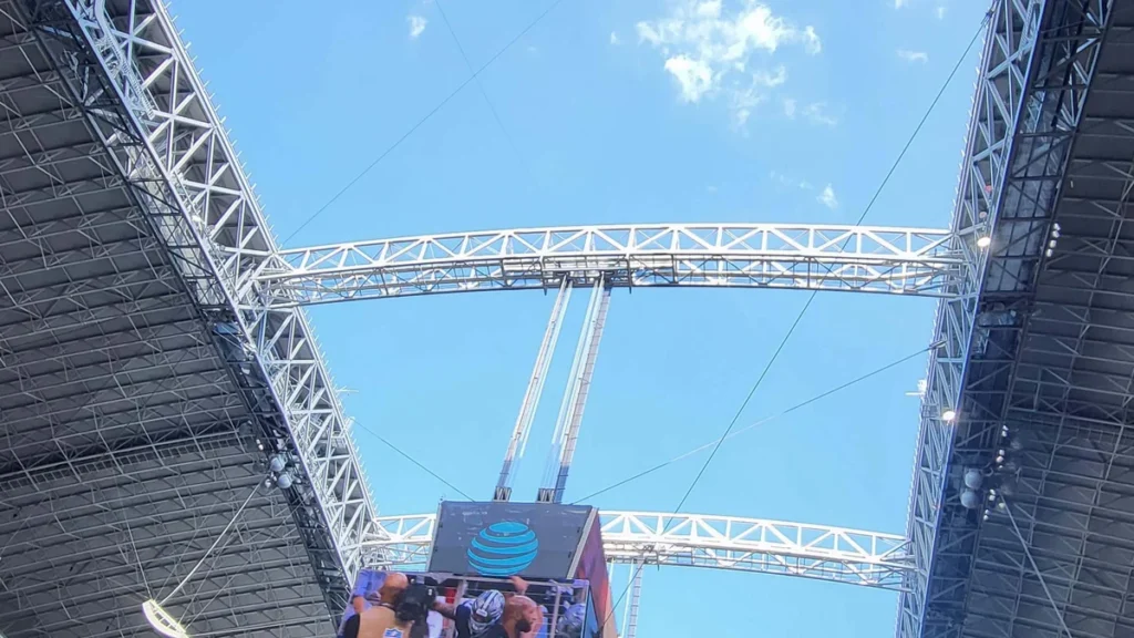 AT&T Stadium in Arlington with its retractable roof open