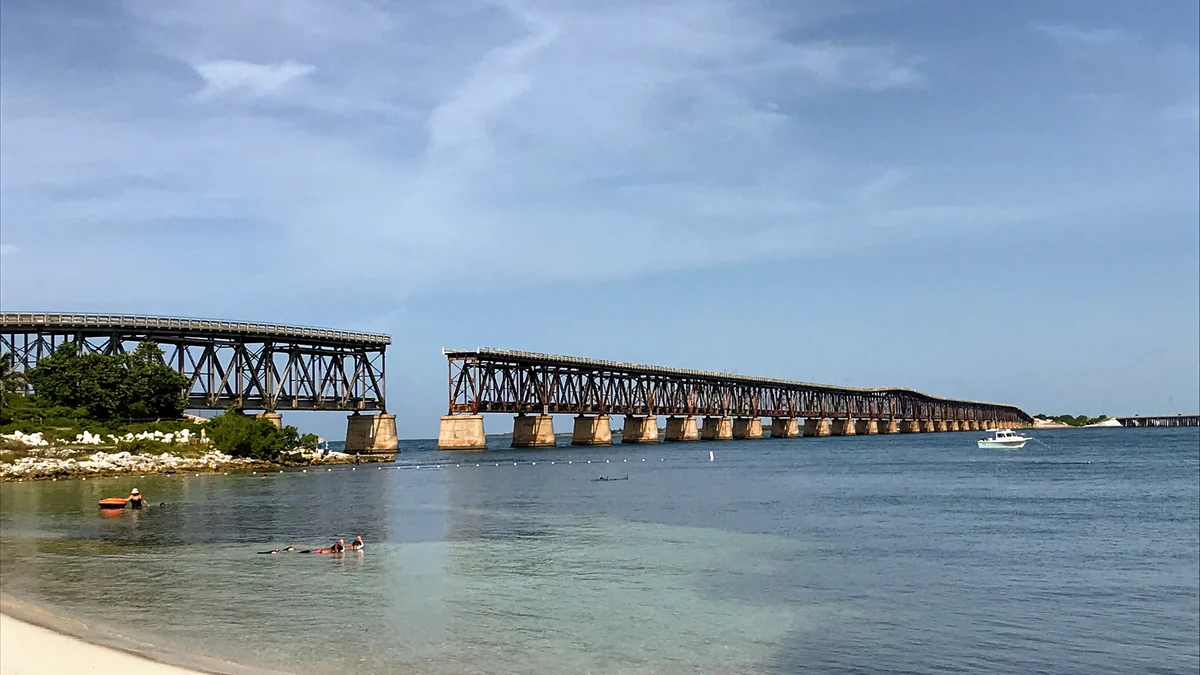 Old Bahia Honda Bridge viewed from Calusa Beach in the Florida Keys