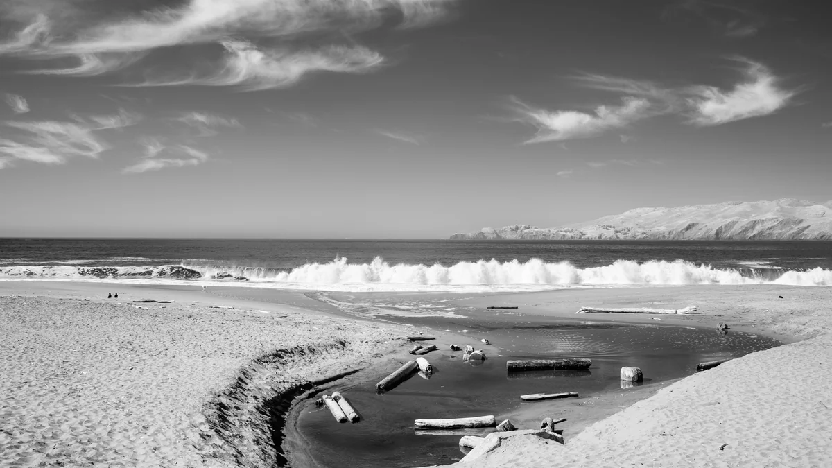 Lobos Creek flowing across Baker Beach in San Francisco