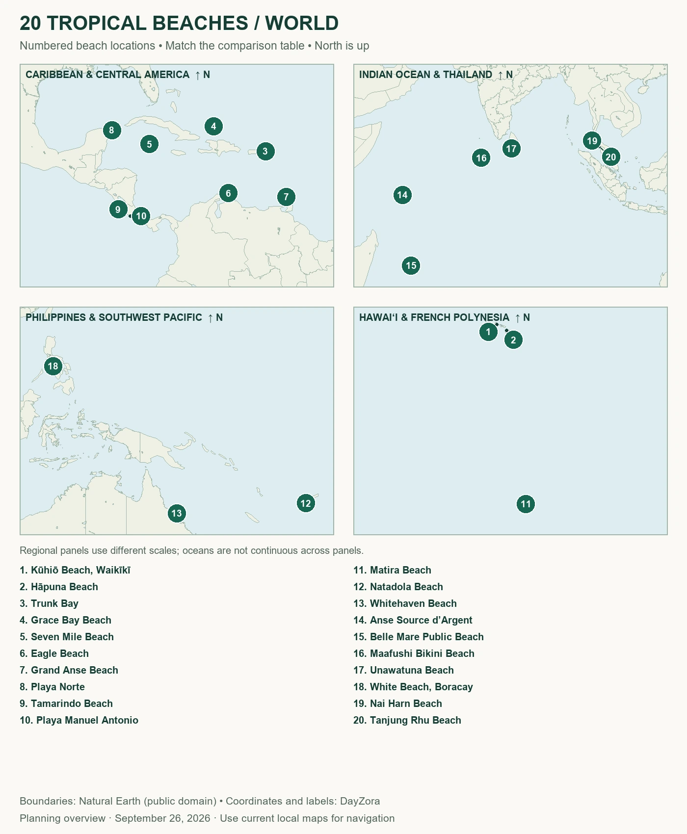 20 Best Tropical Beaches in the World to Visit in 2026 numbered beach locator map