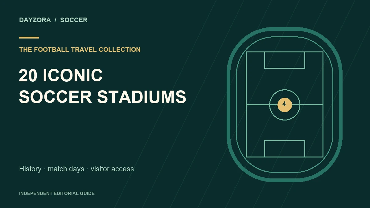 Original world soccer stadiums visitor guide graphic with a soccer pitch motif.
