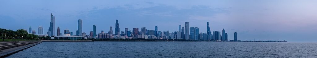Chicago skyline beside Lake Michigan