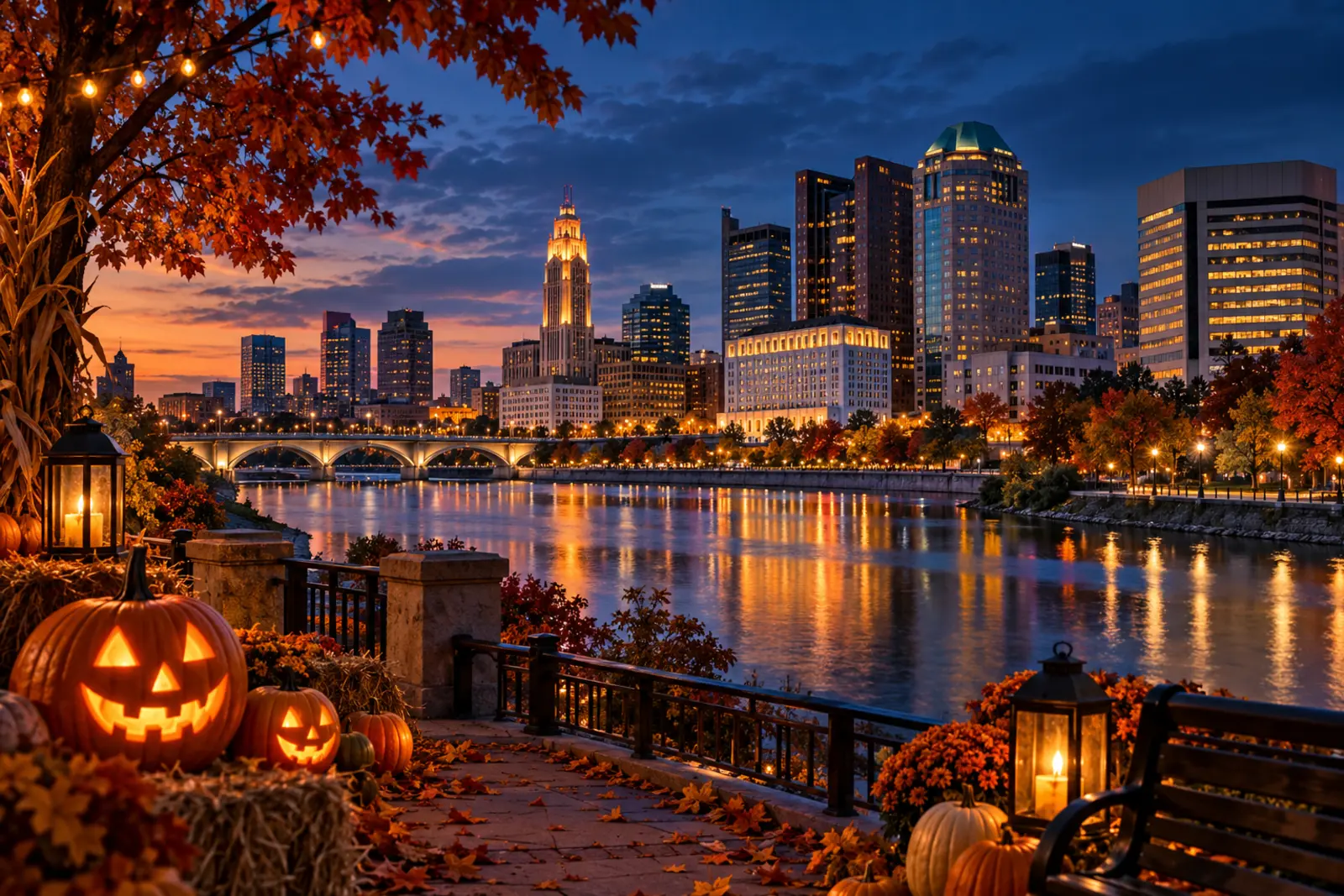 DayZora editorial illustration of Columbus during Halloween season