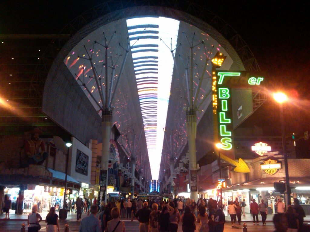 Fremont Street Experience illuminated at night in Las Vegas
