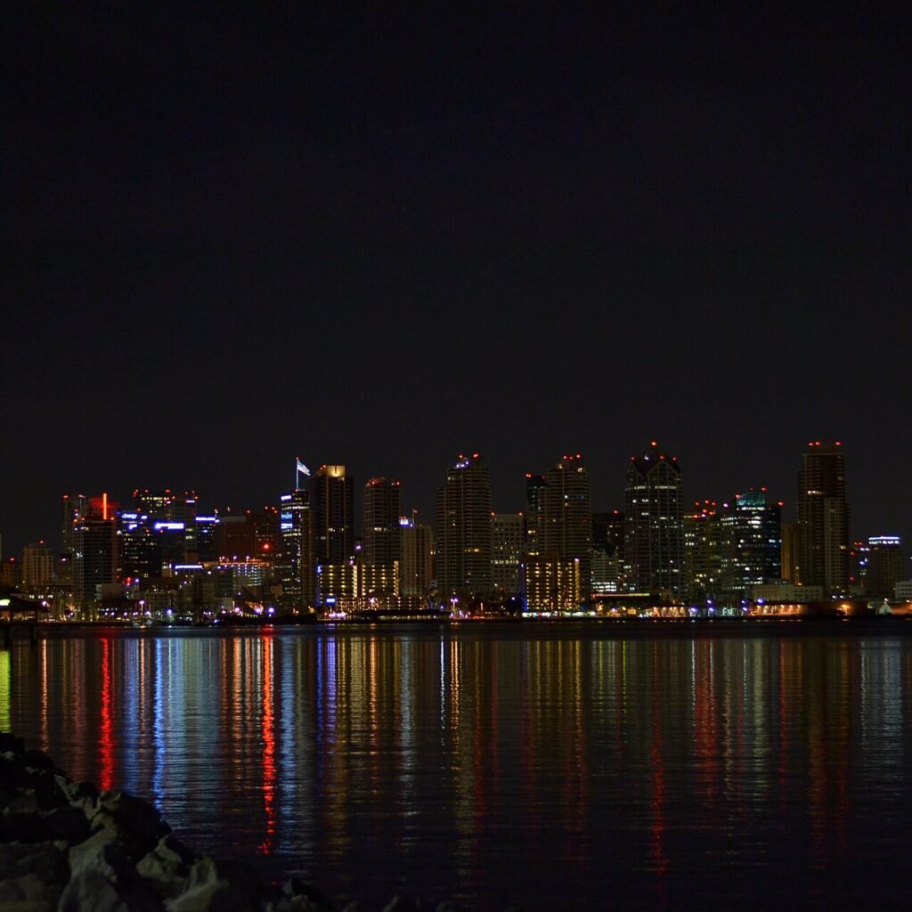 San Diego waterfront skyline at dusk