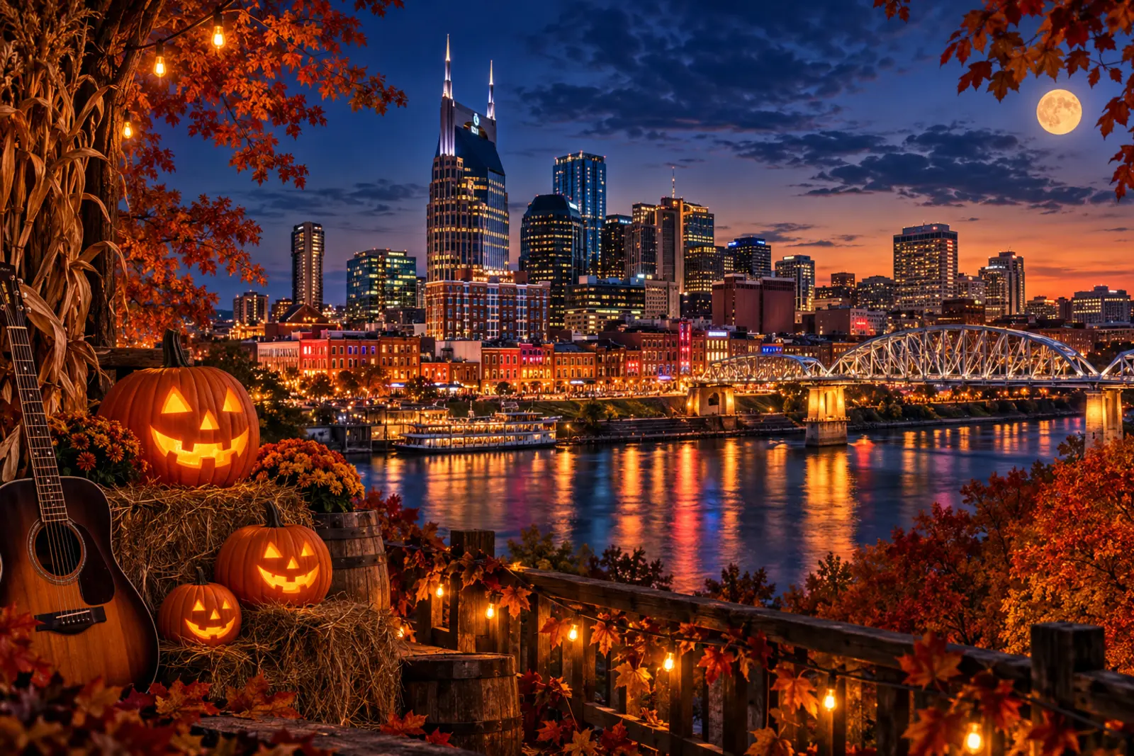 DayZora editorial illustration of Nashville during Halloween season