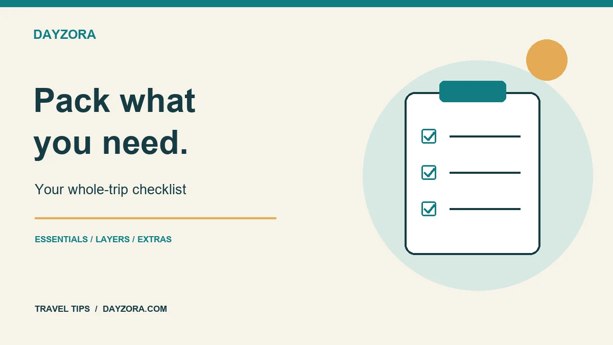 Packing checklist illustration with three checked boxes