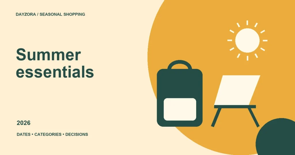 Illustrated sun, school backpack, and outdoor chair for summer shopping