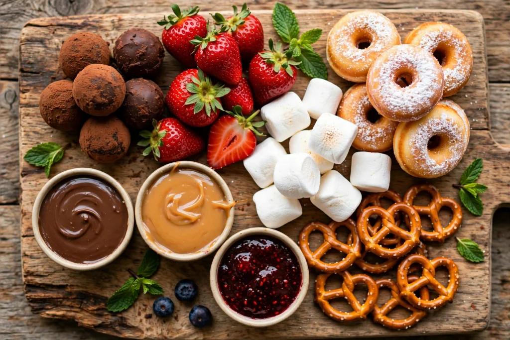 Dessert charcuterie board spread