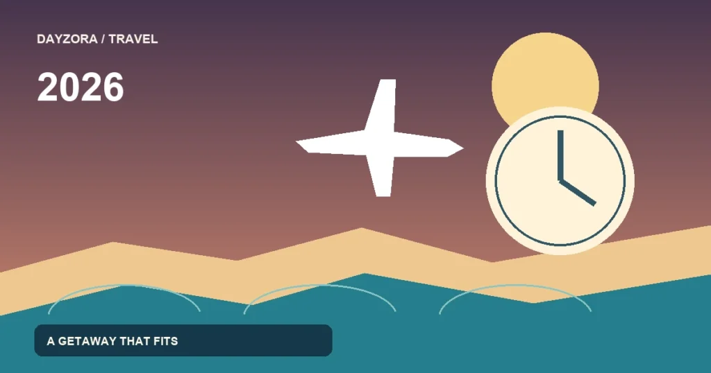 Airplane flying toward a sunset with a large clock and coastal landscape.