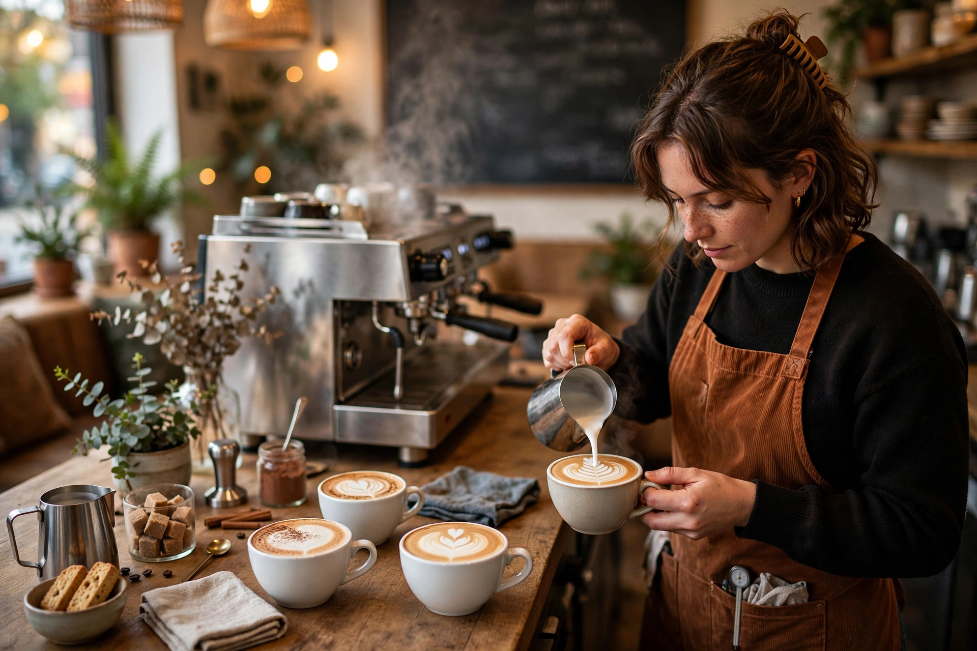 Coffee shop drinks menu items on counter