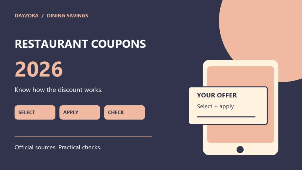 Illustrated restaurant coupon beside a phone showing offer activation steps
