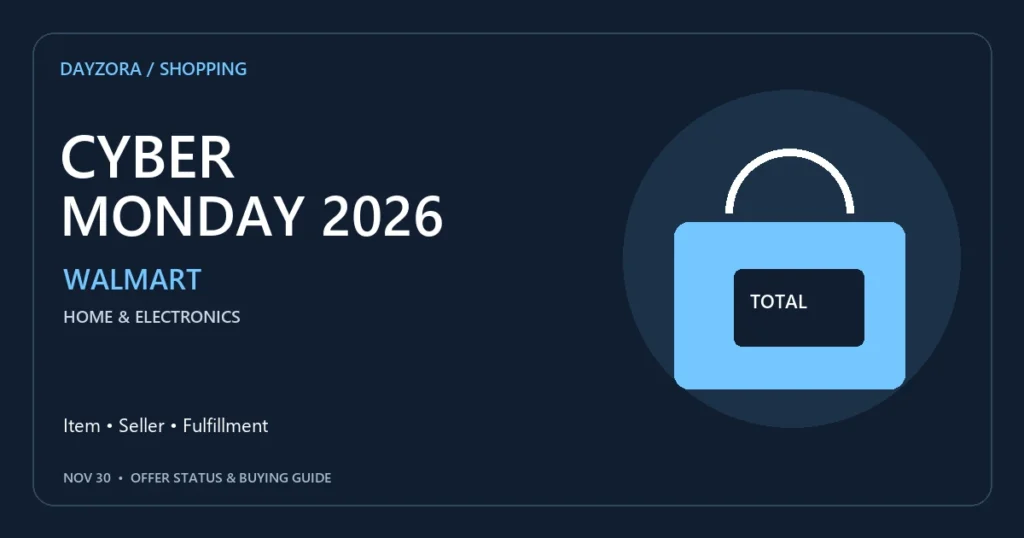 DayZora Cyber Monday 2026 walmart cyber monday deals comparison graphic with an online shopping checklist.